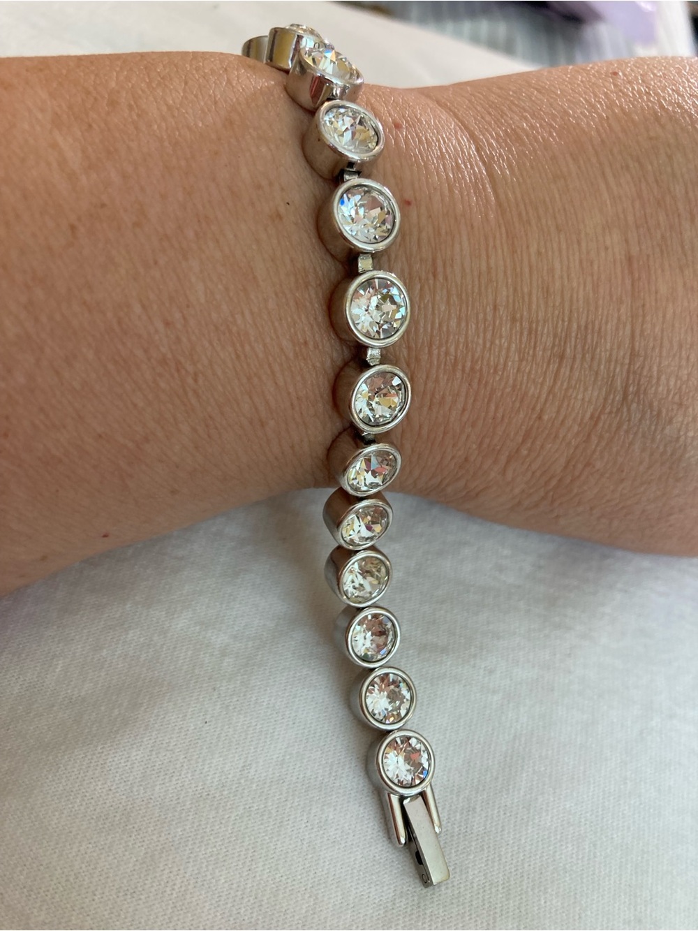 Touchstone Crystal of Swarovski Silver Tone Clear Bezel Crystals